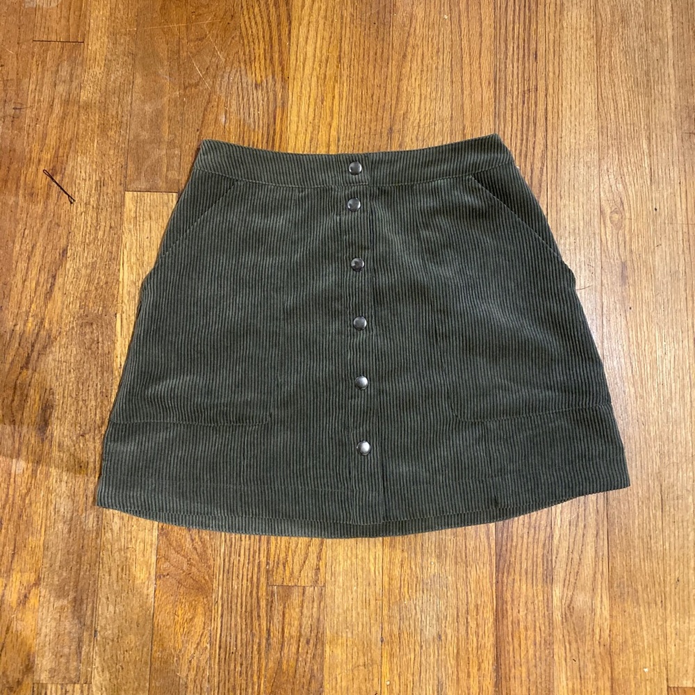 Olive Green Corduroy Button Skirt